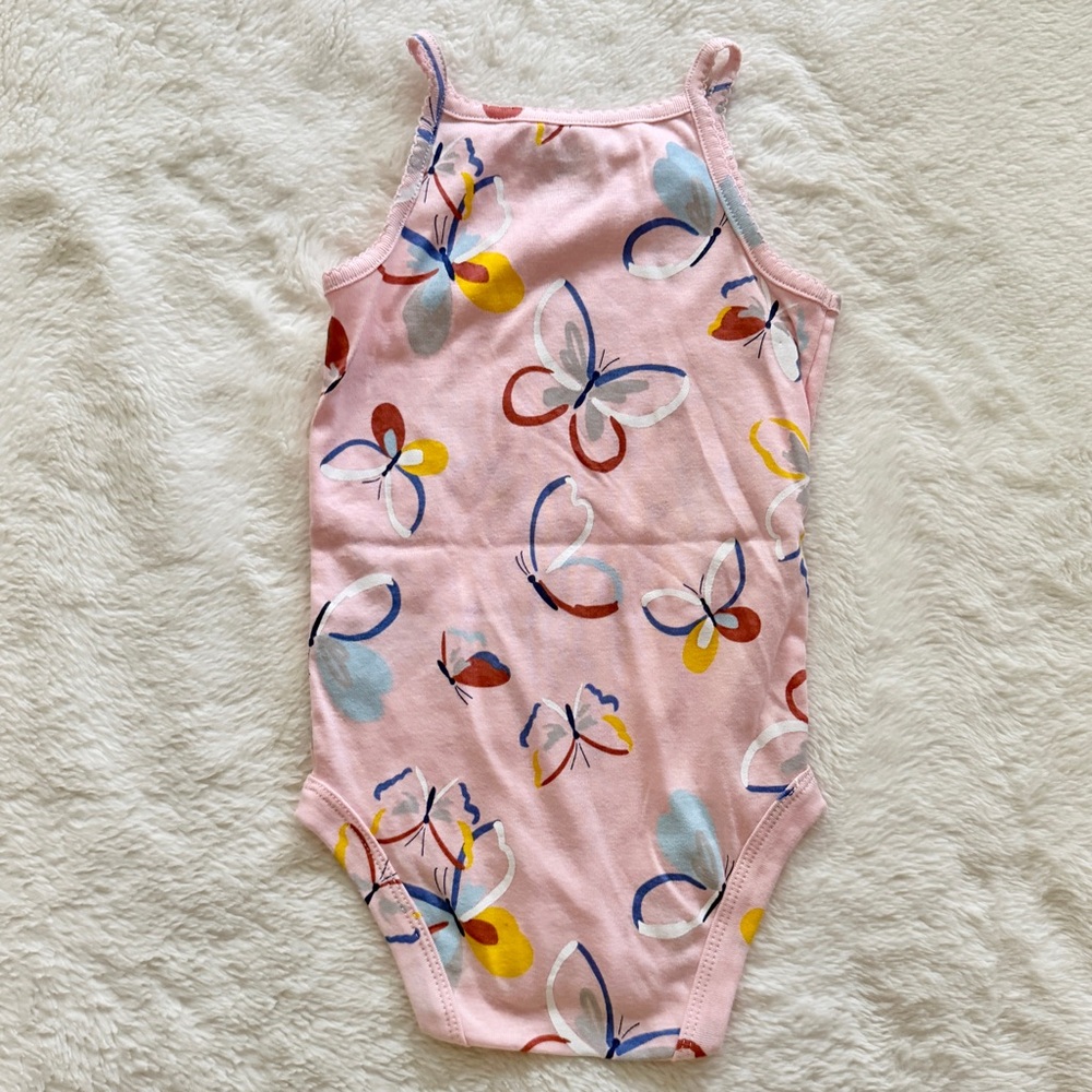 Carter’s 3 Piece Set Bodysuit Chambray Top Shorts Blue Pink Butterfly Size 24M - Picture 4 of 12